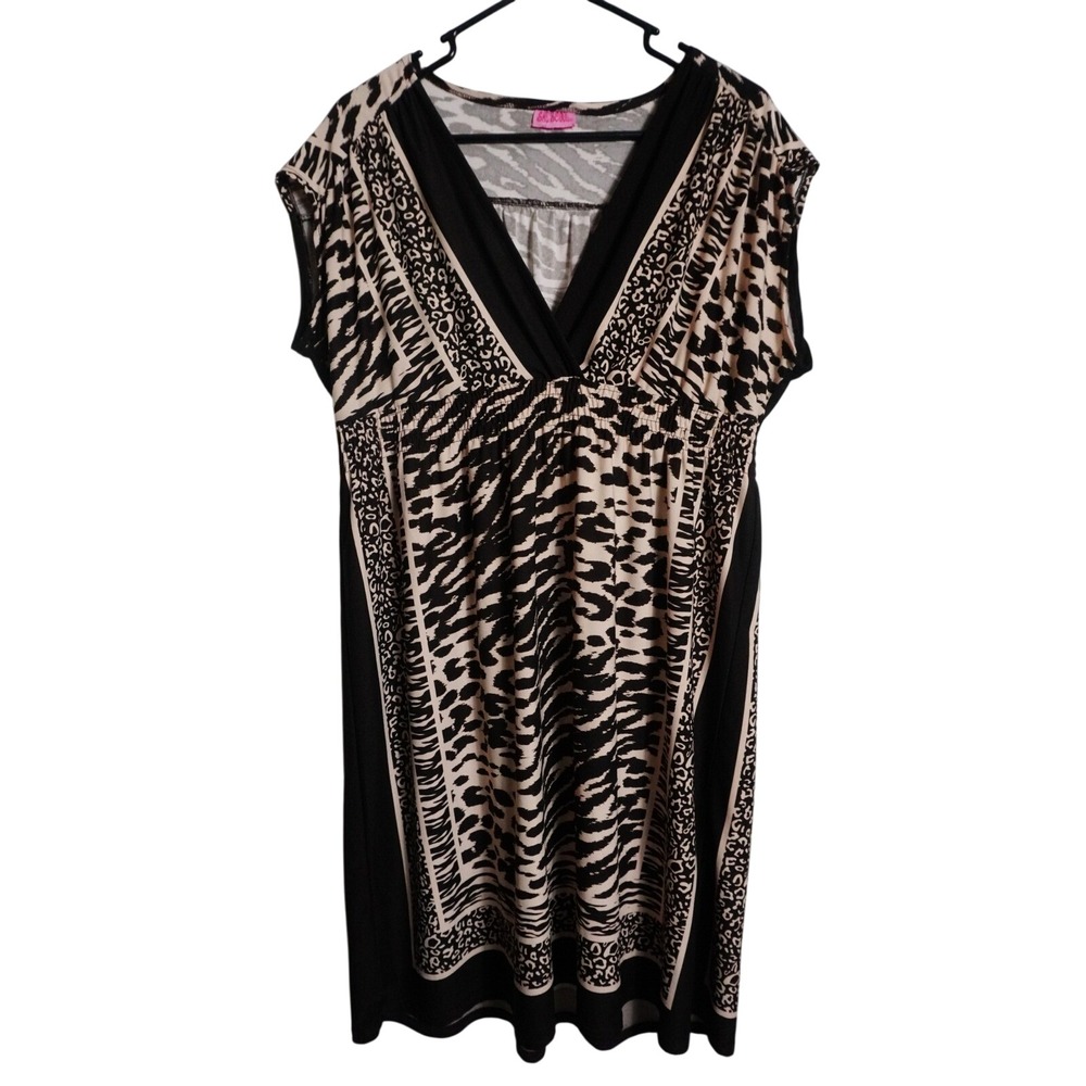 She's Cool Animal Print Dress L McBling Mixed Zebra Leopard Tan Black